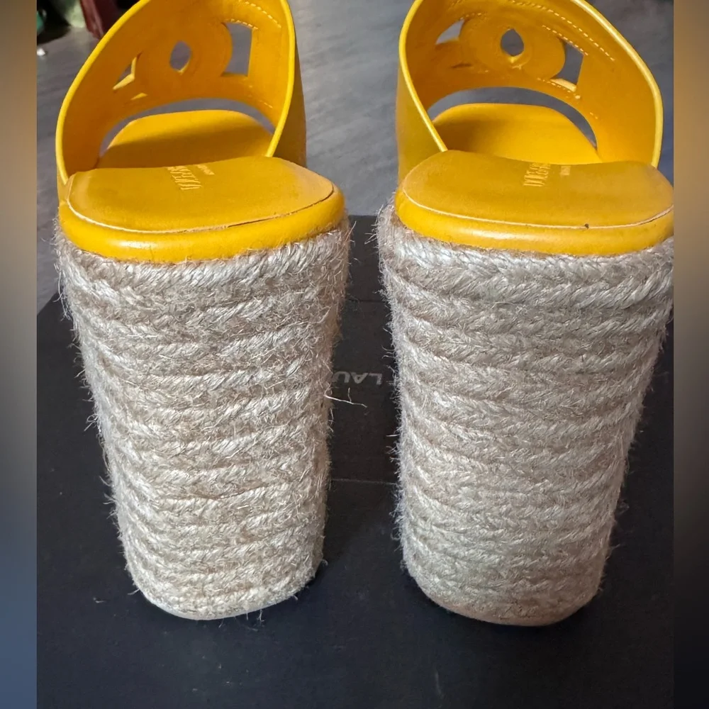 Dolce & Gabbana Yellow Leather Logo Espadrille Wedge Sandals Sz 8,5-9us - Picture 4 of 10
